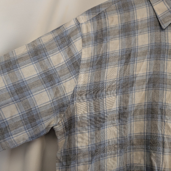 Billy Reid Blue Grey Plaid Cotton Wool Blend Standard Cut Button Up Shirt - M - Picture 6 of 15